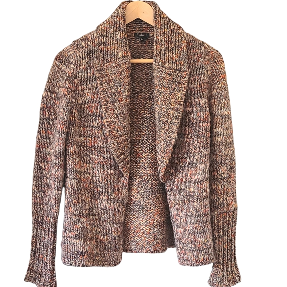 Talbots Marled Knit Cardigan - Brown and Gray Wool Blend